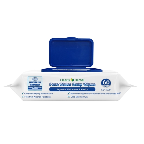Clearly Herbal Pure Water Baby Wipes  60 Ct